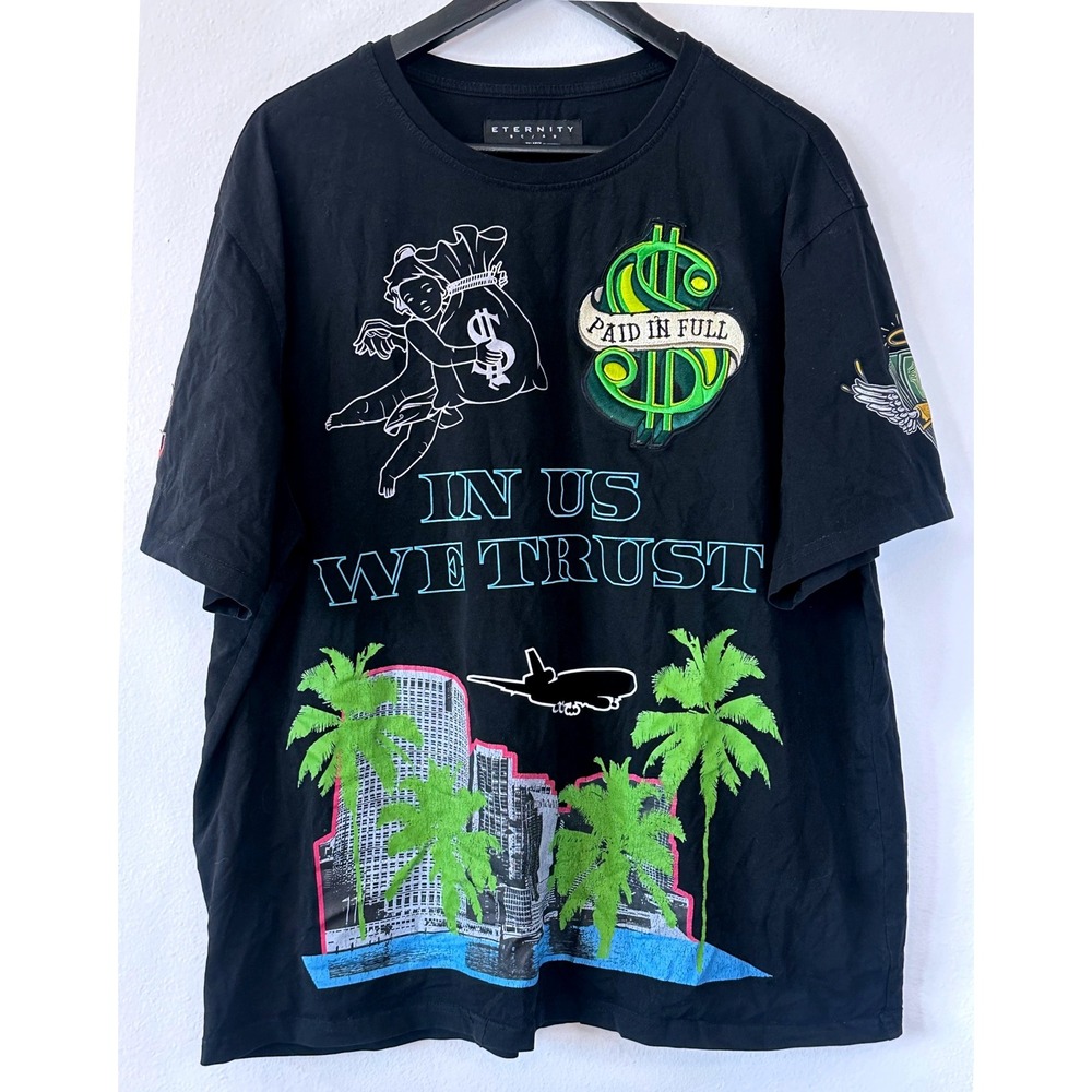 Eternity BCAD Mens 3XL Black Streetwear Y2K Graphic T-Shirt Paid In Full Money